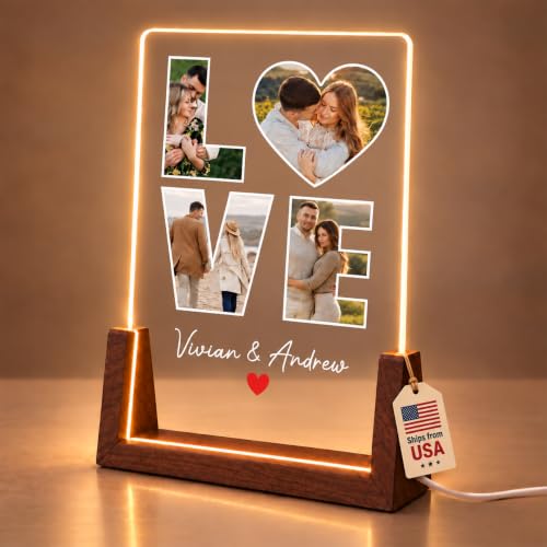 witfox Personalized Photo Plaque for Couples, Custom Acrylic Picture Plaque with Names and Photos, Romantic Keepsake Gift for Boyfriend Girlfriend Husband Wife, Wedding Birthday Christmas Gift