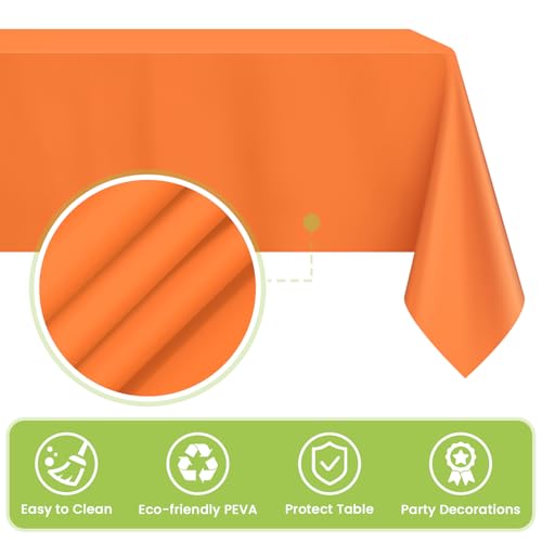 Image of Mulbozy Orange Plastic Table Cloth Disposable 4 Pack, 54 x 108 Inch Tablecloths Rectangle, Orange Plastic Table Cover for Party Decor