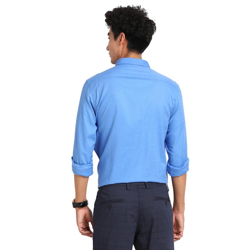 Image of Turtle Men 100% Cotton Sky Blue Plain Slim Fit Full Sleeve Casual Shirt