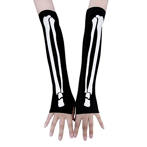 Novelty Skeleton Bone Long Cuff Glove Sleeve Fingerless Halloween Costume Gift #TOP27