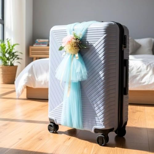 Image of SATYAM KRAFT 4 Pcs Adjustable Suitcase Net Band Reusable Ready-to-Use with Artificial Flower Bunch Trolley Bag Decoration, Suitcase & Wedding Decor, Gifting, Crafting, Wrapping, DIY Craft (Pack of 4) (Blue)