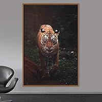 Framed Canvas Wall Art Tiger Animals Chic Dramatic Lion Living Room Multicolor Photography - 16x24 inches