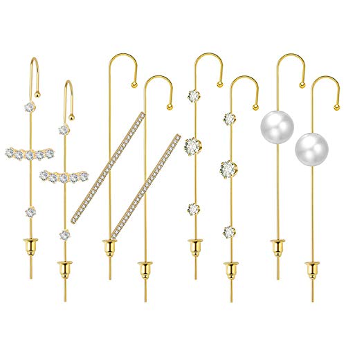 Ear Wrap Crawler Hook Earrings For Women Girls Fashion Gold Plated Cuff Earring Hypoallergenic Piercing Rhinestone Ear Jewelry (4 pair)