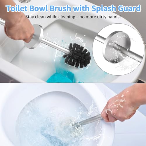 Image of Stainless Steel Toilet Brush and Holder Set Brushed Silver Heavy Duty Toilet Bowl Brush with Long Handle for Bathroom and Farmhouse (Silver-2)