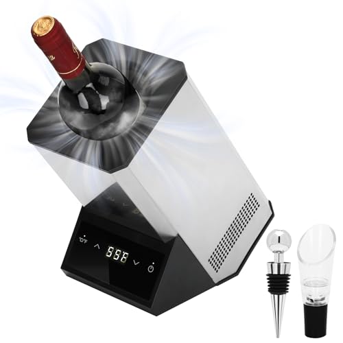 Mokemok Electric Wine Chiller Single Bottle - 24H Iceless Portable Stainless Steel Wine Chiller Cooler for 750ml Wine/Champagne Multi-Scene Vino Accessory for Kitchen/Bar/RV for Wine Lovers