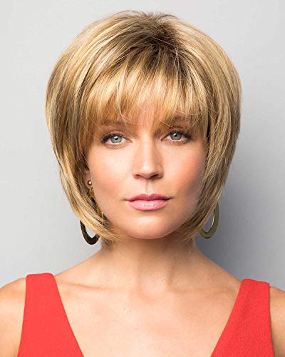 Reese Wig Color Butter Pecan Rooted - Noriko Wigs Women's Tousled Bob Synthetic Short Choppy Layers Side Fringe Open Weft