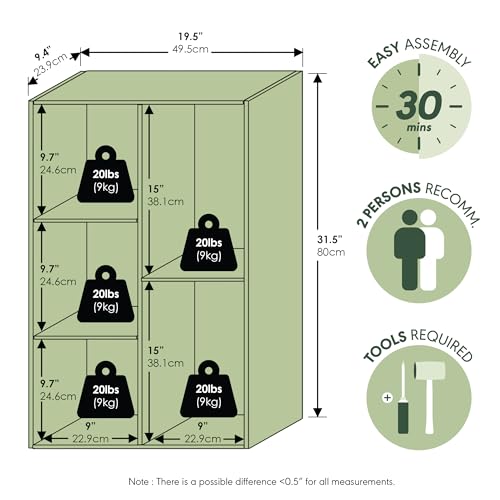 Furinno LUDER Book Shelf, 5-Cube Bookshelf, Reversible Bookcase, 9.4 x 19.5 x 31.5, for Living Room, Bedroom, Home Office, White - Image 4