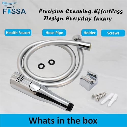 Image of Fossa Italian 1-Year Warranty ABS Health Faucet | Handheld Bidet Sprayer for Toilet | 1 Meter PVC Flexible Hose Pipe and Brass Connector & Wall Hook | Silver (Chrome Finish)