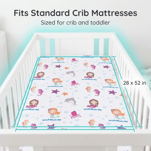 Image of Everyday Kids 2 Pack Fitted Girls Crib Sheet, 100% Soft Breathable Microfiber Baby Sheet, Fits Standard Size Crib Mattress 28in x 52in, Nursery Sheet - Mermaid /Aqua