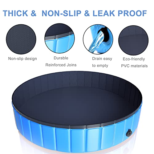 Juoifip Foldable Dog Pet Pool 63"X12" Xxl Portable Pet Swimming Pool Kiddie Pool For Pets Hard Plastic Pet Bath Tub Indoor Outdoor Pool For Pets Large Dogs Cats And Kids #TOP4