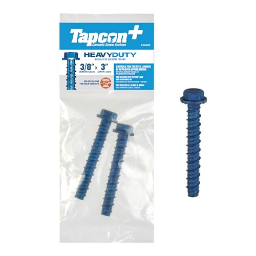 Tapcon+ 3/8 x 3 Inch Heavy-Duty Hex Head Concrete Anchors, 2 PCS, Corrosion Resistant Blue Climaseal™ Coating, Outdoor Rated Use, Concrete Block &amp; Masonry Brick Screws, Drill Bit Sold Separately