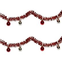 Brite Star 9 Ft Mini Tinsel Garland, Red with Red/Silver Ball Set of 2