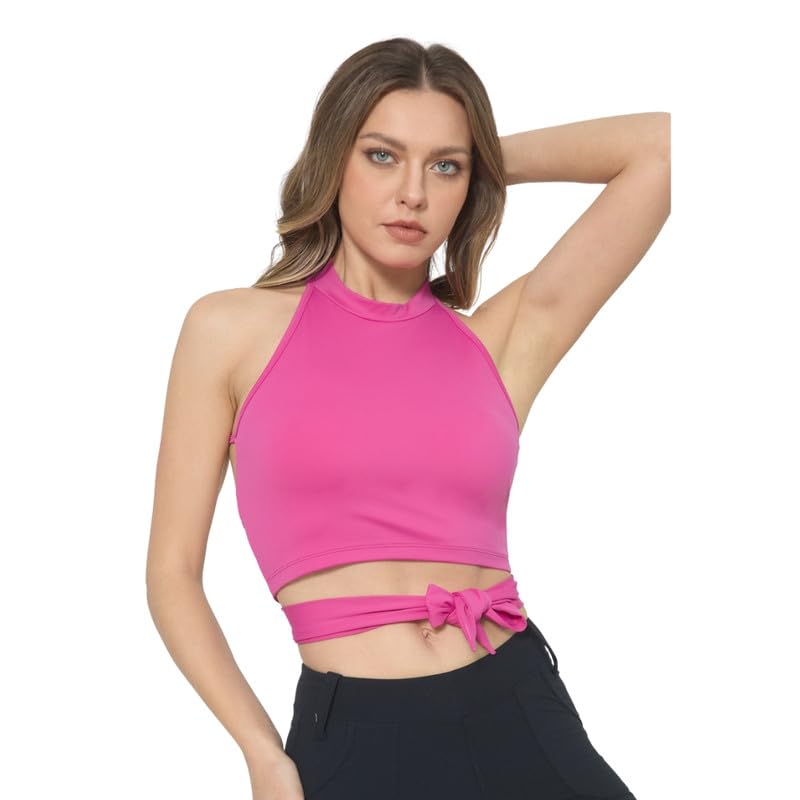 Women Slim Fit Halter Neck Top | Beauty Back Fitness Vest | Sleeveless Workout Apparel-image-31