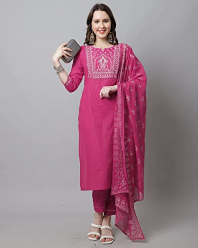 Image of Rajnandini Women's Pure Cotton Zari Weaving and Embroidered Kurta Set with Dupatta (JOPLVL299AB)