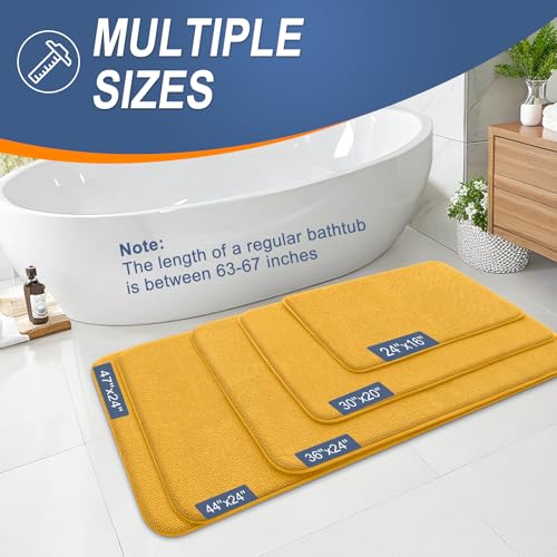 Image of OLANLY Thick Memory Foam Small Bathroom Rugs 24x16, Extra Soft Absorbent Bath Rug, Quick Dry Bath Mats, Non-Slip, Machine Washable Mat for Floor, Tub and Shower, Home Decor Accessories, Golden Yellow