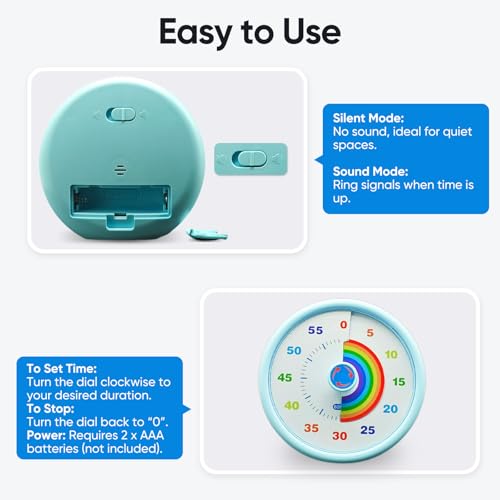 Rainbow Visual Timer for Kids, 60 Minute Silent Countdown Clock with Color Disk, Time Management Tool for ADHD, Classroom, Kitchen, Office, Study, Pomodoro - Image 6