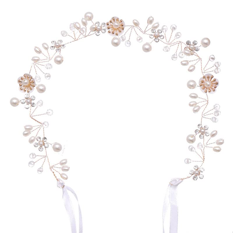 Fascia Per Capelli Sposa Con Perle E Cristalli - Tiara A Foglia In Lega E Strass, Diametro 14 Cm, Accessorio Cerimonia - 2