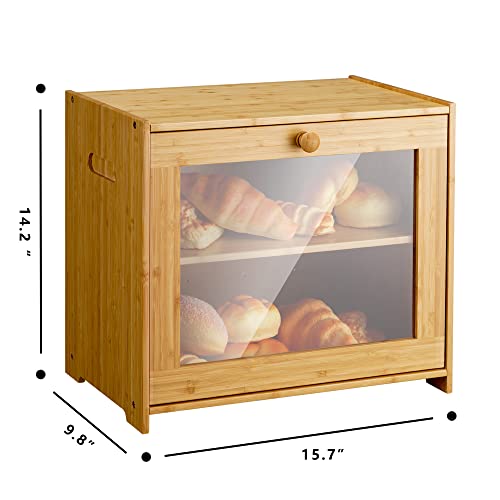 Vasmia Bread Box For Kitchen Countertop, Bamboo Storage Box With 2 Adjustable Layer, Large Capacity Bread Box With Acrylic Glass Window, Bread Storage Bin For Kitchen(Self-Assembly) #TOP6