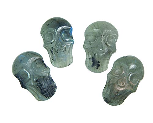 Myhealingworld Natural Blue Fire Labradorite Handcrafted Skull Statue Sculpture Positive Vibes Pocket Skull Statue