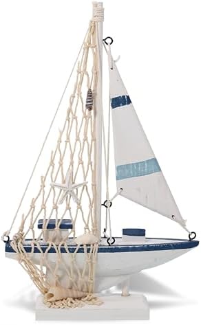 Puzzled COTA Global Blue Stripes Sailboat Decor – Handmade Wooden...