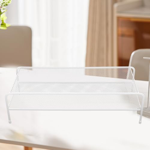 Support d'écran de bureau blanc double couche en métal allongé - 6