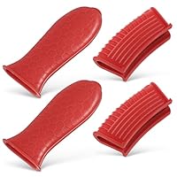 Silikon Topfgriff Hitzeschutz Set - 4-Teiliges Rotes Set Mit 2 Griffhüllen Und 2 Topfhandschuhen Rutschfester Hitzebeständiger Schutz Für Töpfe Und Pfannen Mit Praktischem Aufhängeloch