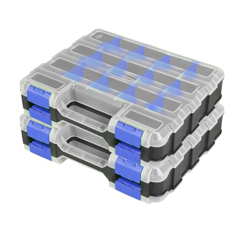 Image of AIDY-PRO Small Parts Organizer Box Storage Case Tools Box Organizer Double Side 34 Compartments Hardware Organizers with Removable Plastic Dividers for Screws Nuts Nails Bolts, 2 Pack