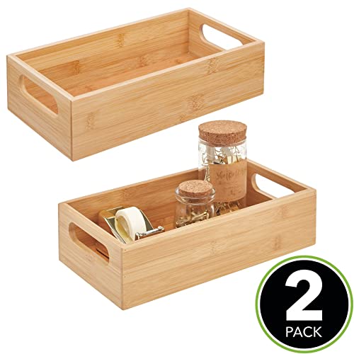 Mdesign Bamboo Office Storage Container Bin - Drawer Organizer Crate Box With Handles For Cabinet, Shelves, Closet, Cubby, Holds Pens, Pencils, Or Envelopes, Echo Collection, 2 Pack - Natural/Tan #TOP1