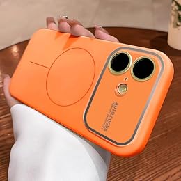 Misscase Magnetic Silicone Case for iPhone 16 with Camera Lens Protector,Compatible with Magsafe,Smooth Shockproof Anti-Scratch,Microfiber Lining Inside Phone Case-Orange