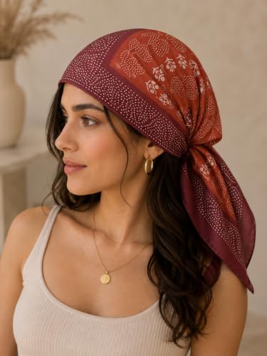 Image of Ravaiyaa - Attitude is everything Women Printed Silk Bandana 21 x 21 Inch Square Headband & Hair Wrap, Soft & Versatile | Fashion Neck Wrap
