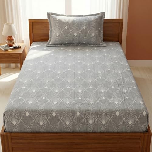 Image of Mafatlal 125 GSM Merino Single Size Bedsheet with Pillow Cover | 90 x 60 Inches | Soft, Breathable & Lightweight | Grey