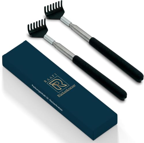 RAAFI 2er-Pack Rückenkratzer gegen Juckreiz. Hochwertiger Edelstahl Kratzhand back scratcher ausziehbar von 20 auf bis zu 68 cm mit… – Ansicht 1