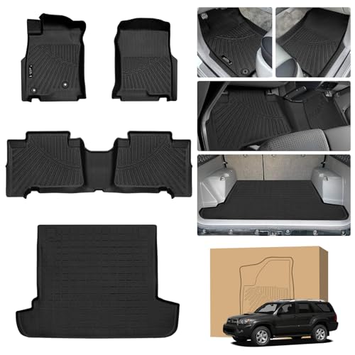 PELEUS Floor Mats for Toyota 4Runner 2003-2009 (4th Gen) All Weather Custom Fit Car Mats & Cargo Liner Set Odorless TPE Heavy Duty Protection Accessories Black (Only 5-Seat Models)