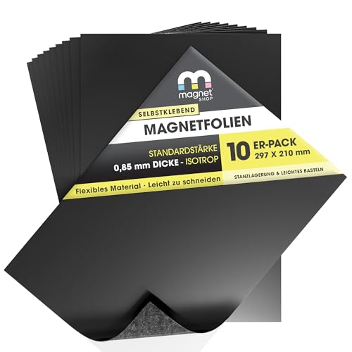 The Magnet Shop Feuilles magnétiques auto-adhésives TMS A4, paquet de 10 feuilles magnétiques (30 x 21 cm) pour ranger les découpes, travaux manuels pour...
