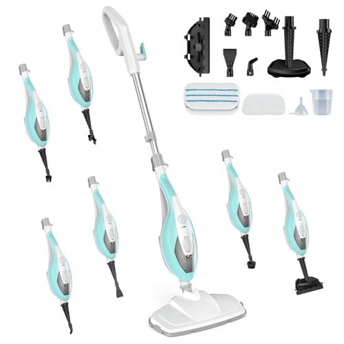 DUMOS 10-in-1 Multifunctional Steam Mop, 1550W Detachable Handheld Steam Cleaner, 16FT Power Cord with 2 Reusable Pads, Floor Steamer for Hardwood, Tile, Carpet, Grout, Windows
