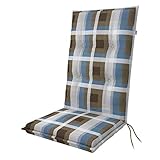 Doppler Cojín para Silla con Respaldo Alto 119x48x6 cm - con Lazos para Atar | Diseño Azul | cómodo para balcón, terraza y jardín