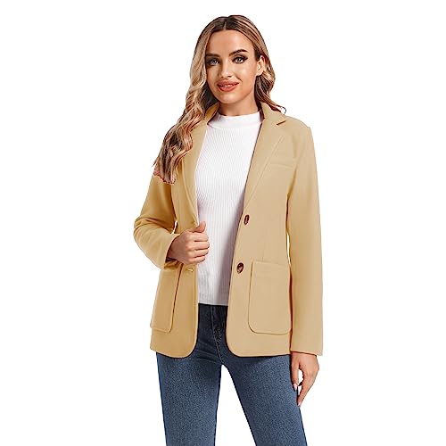 Women's Notch Lapel Two Button Wool Blend Blazer Suit Jacket