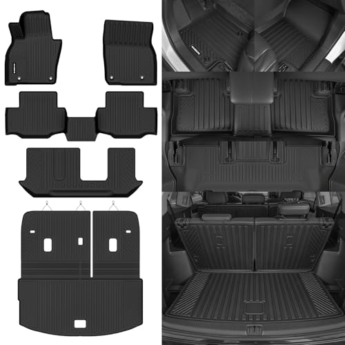 Naibeve Floor Mats for 2024 2025 2026 Mazda CX-90 8 Seats Bench Seat - All Weather Custom Fit for Mazda CX-90 Floor Mats & Cargo Mat with Backrest Mats Waterproof Interior Accessories