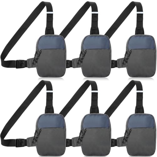 Image of Kajaia 6 Pack Small Crossbody Sling Bags Bulk for Men Fanny Packs Water Resistant Chest Bag Dual Pocket with Buckle Adjustable Strap Lightweight Casual Bag for Workout Travelling Running (Gray)