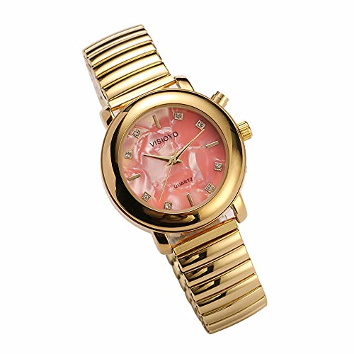 VISIONU Ladies Montre Parlante Analogique avec Alarme, Annonce de l'heure et Date en Français (Bracelet Extensible TAG-1407F)