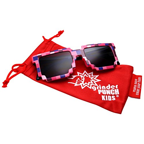 grinderPUNCH KIDS Children's 8-Bit Pixel Retro Novelty Gamer Sunglasses Ages 4+
