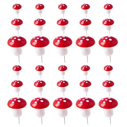 Mini champignons en mousse jojofuny rouges pour décoration de cupcakes forêt x30