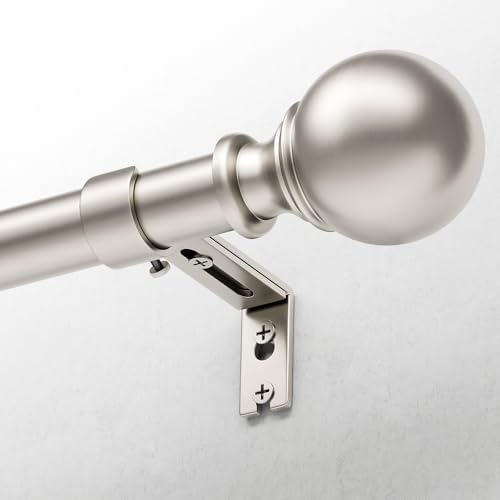 DEFYNEE Tringle à Rideaux avec Embouts Ronds, 80-218 cm Extensible, 25 mm de Diamètre, Ensemble avec Supports, pour Chambre et Salon - nickel brossé