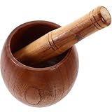 TOPPERFUN 中号酸枣木製すり鉢と杵 伝統的手動調味料粉砕器 大蒜 唐辛子 香辛料用 調理道具