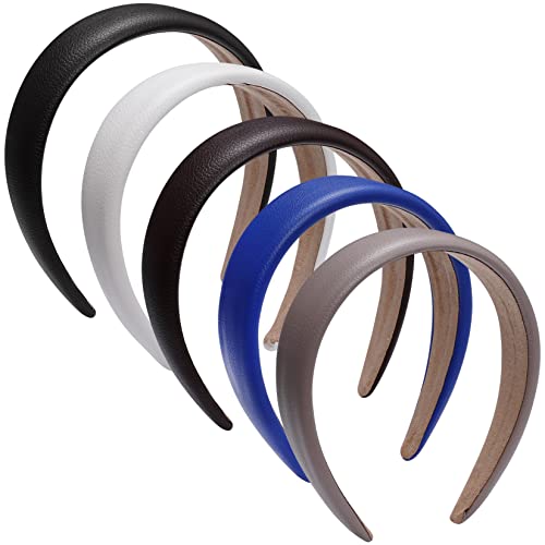 Haakong 5pcs Leather Headbands Padded Headbands Hair Accessories PU Headbands for Girls and Women