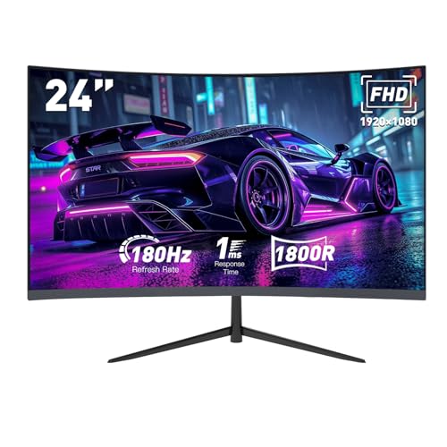 Image of 24-inch Curved Gaming Monitor, FHD 180Hz 1ms Computer Monitor, 1800R, AMD FreeSync & G-Sync Compatible, HDMI DP VESA Built-in Speakers