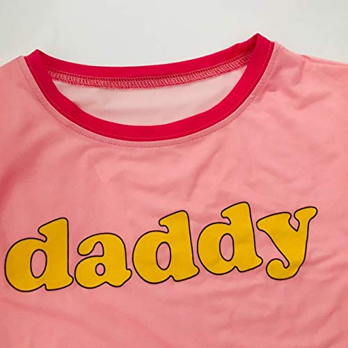 Crop Top Women Girl's Pink Crew Neck Sexy Short Sleeve Daddy Tight Midriff-Baring T-Shirt3