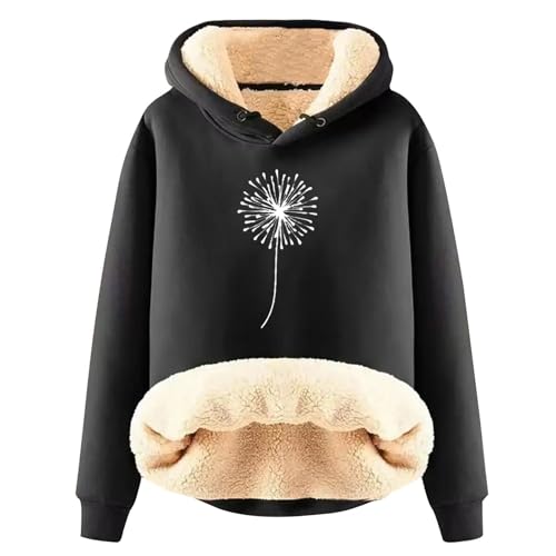 Sweat à capuche femme laine d'agneau contre le froid pull épais chaud noir grande taille