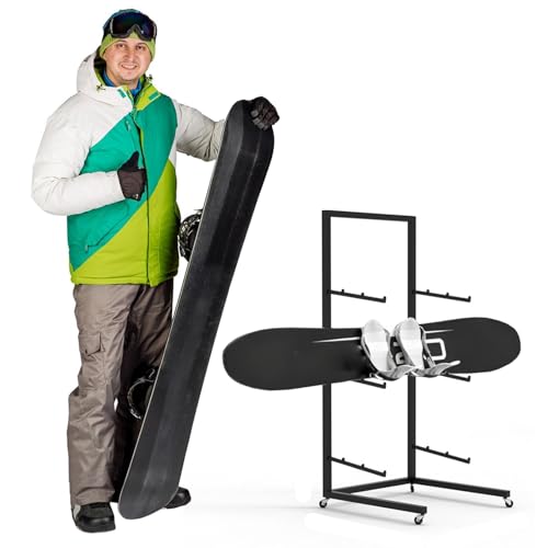 RENLXFI Freestanding Ski/snowboard Equipment Storage Rack, Movable Iron Snowboard Display Stand for Skis Resorts Shop, Ski Equipment Storage Cart(3 tier - Holds 3 Boards)