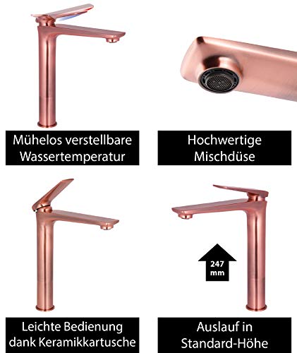 AquaSu 77009 5 Rubinetto per lavabo, Rame-Alto